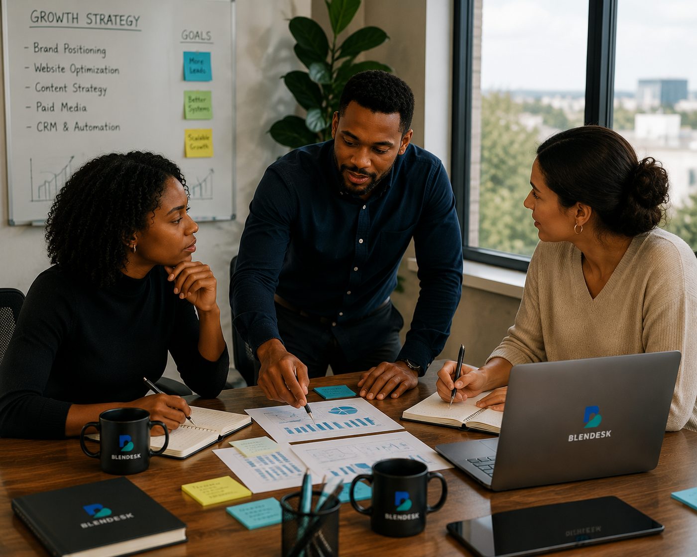 The Blendesk team mapping out growth strategy together
